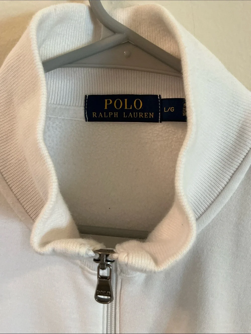 Polo by Ralph Lauren White Track Jacket with Navy Stripes and Polo Logo